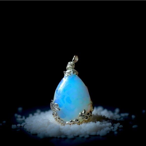 Opalite Pendant With Silver Floral Filigree Setting - Picture 2 of 7